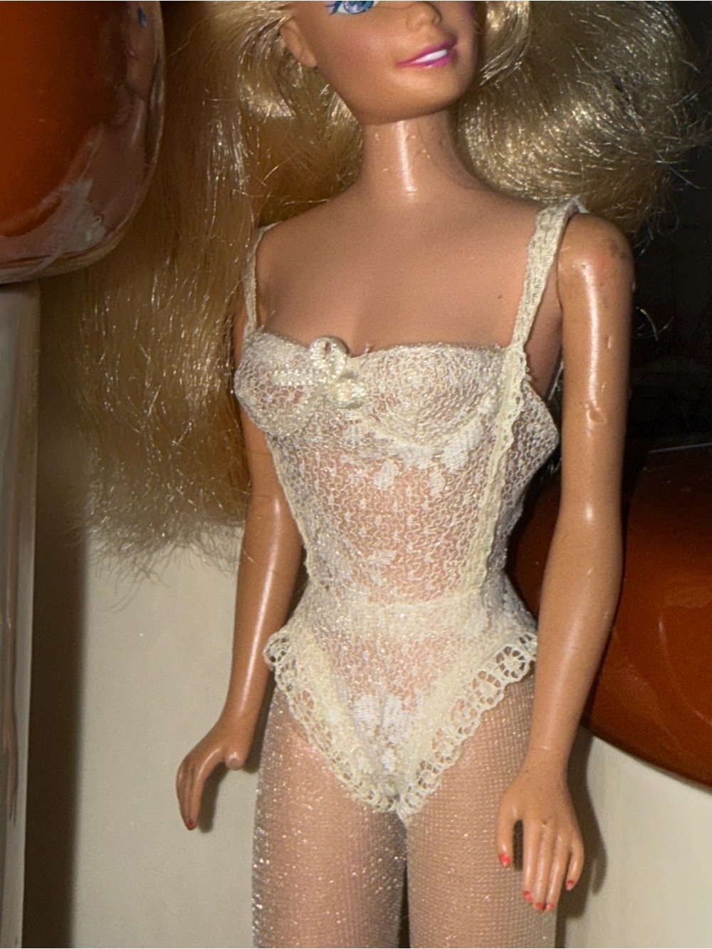 Barbie Mattel vintage white lace body suite and tights